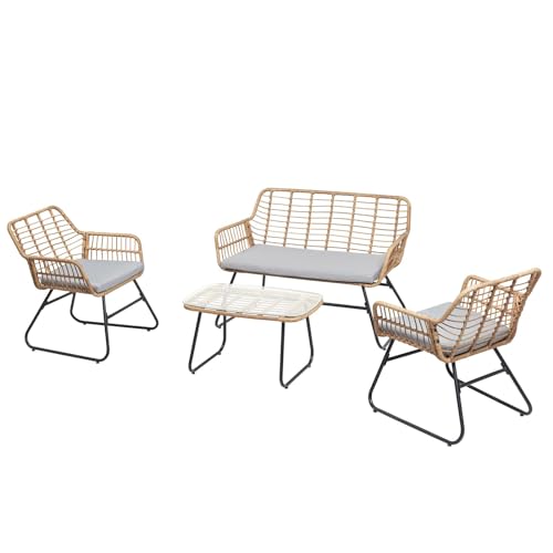 IDIMEX Gartenmöbel Riviera, Schwarz & Braun - Zweisitzer Loungeset mit 2 Sesseln und Beistelltisch, kleines Gartensofa aus Polyrattan, Metallgestell wetterfest