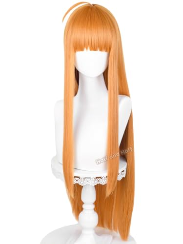 Image of Long Straight Orange Anime Cosplay Wig with Bangs 33.5'' Ginger Wig | Deep Orange Synthetic Hair Wigs for Women Costumes Party Halloween