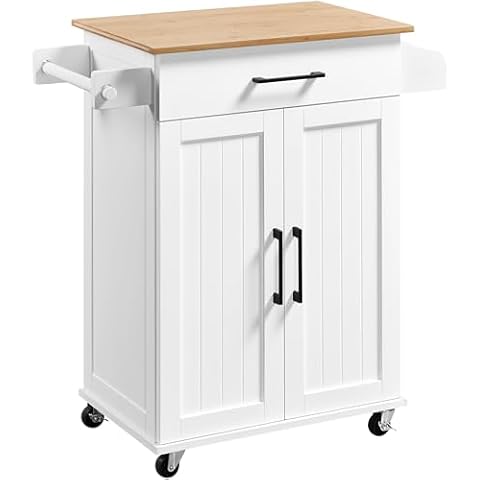 Yaheetech Kitchen Trolley with Bamboo Worktop Cover