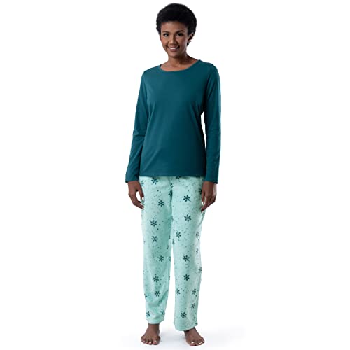 Image of Fruit of the Loom Women's Sueded Jersey Crew Top and Fleece Pant Sleep Set