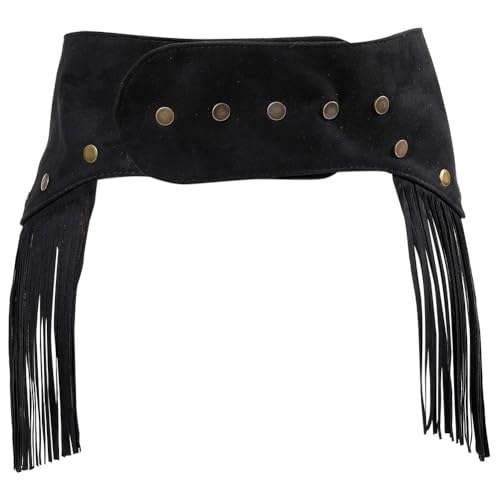 Black Faux Suede Waist Belt with Tassels Fringes Rivets Bohemian Style Vintage Fashion Wide Obi Corset Waistbands Waist Belts for Women Party Dance Dress Jeans Outfits Costume Accessories