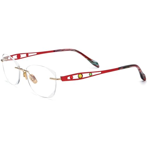 Image of FONEX Titanium Glasses Frame,Rimless Frameless Luxury Diamond Optical Eyeglasses for Women