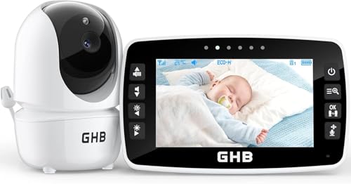 GHB Babyphone mit Kamera 4,3 Zoll Babyphone LCD Bildschirm 350° Rotation Temperatursensor Nachtsicht 1 Kamera Videokamera für Babys