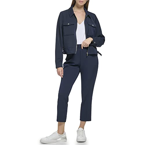 Calvin Klein Women's Plus Size Silver Hardwear Crepe Zip Front Pockets Jacket2