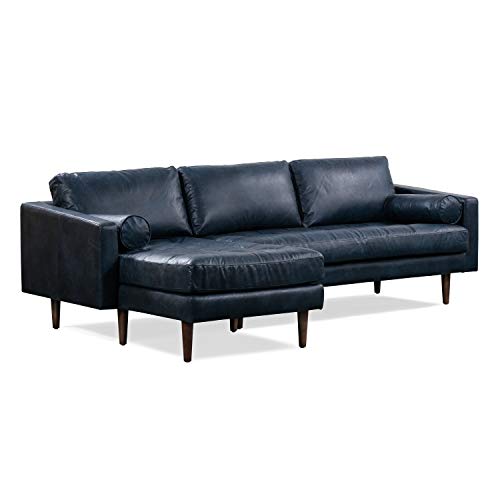 POLY & BARK Napa 104.5" Left-Facing Sectional Sofa in Full-Grain Semi-Aniline Italian Tanned Leather in Midnight Blue
