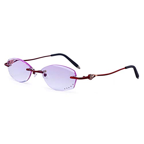 ACXZ Rimless Anti blaulicht Computerbrille für Damen, Kanten getönte Lesebrillen mit Diamantschliff, stilvolle, metallgeschnitzte Bügel, Lila (Stärke 1,0, 1,5, 2,0, 2,5, 3,0) Cover