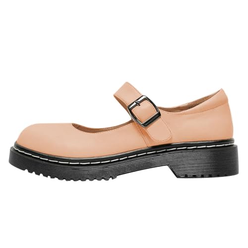 Image of YDN Women Classic Round Closed Toe Mary Jane Flats Platform Adjustable Single Ankle Strap Buckle Comfy Cute Pump Leather Patry Cosplay Girls Dress Shoe Size 4-16