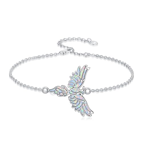 Butterfly/Phoenix/Dove/Dragonfly/Hummingbird Bracelet for Women 925 Sterling Silver Opal Bracelet Dainty Link Jewelry Birthday Christmas Gifts for Women Her