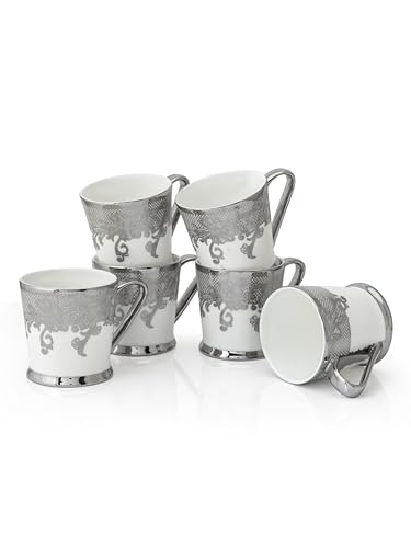 Image of Clay Craft Fine Ceramic Printed Gold Tea /Coffee Mugs Sets of 6-200 ml each (PETER EBONY E613), Tea Cup Set of 6, Mugs for Coffee, Cups Set of 6, Mug Set, Ideal for Gifting, Perfect for Home and Office
