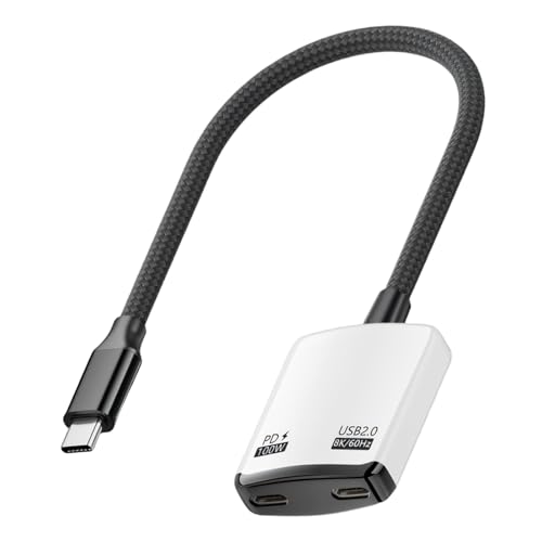 Nucelit Adaptador de gafas tipo C Splitter Hub 480Mbps transferencia de datos 8k60Hz 7680x4320 Video 100W durabilidad de carga ABS Shell Reality Glasses Link