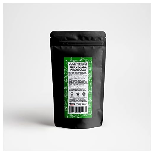 Té Verde. Piña Colada. Sabor a Piña y Coco. Con piña (16%), coco y caléndula. Alta Calidad. Antioxidante. Diurético. 100 g.
