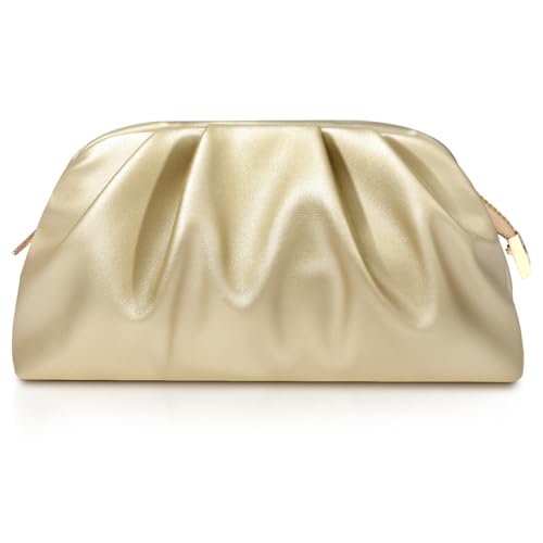 lovyoCoCo Bolsa clutch feminina macia plissada de poliuretano para casamento, elegante bolsa para galas, bailes de formatura, coquetéis, Dourado, 5 inches x 9 inches x 1.4 inches