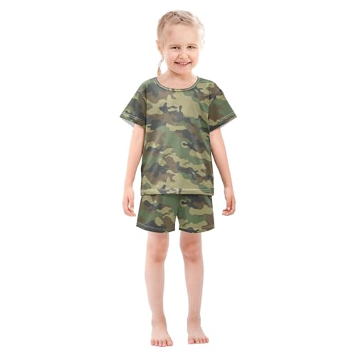Pajama Short Sets Modern Camouflage Army Forest Soft Cotton Summer Sleepwear 2 Piece PJS Size 5-14T4