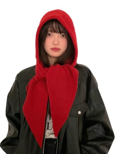 Women's Scarf Wool Scarfs Hat Combo Winter Knit Balaclava with Ear Neck Protection Fashionable Fleece Beanie Large Wrap