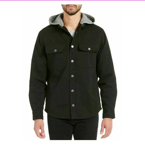 Jachs Men's Sherpa Lined Canvas Shirt Jacket (Black, XL)