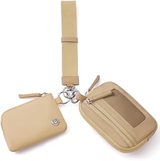 POIUGOYA Nylon Wristlet Wallets, Dual Pouch Keychain Wristlet Wallet, RFID Small Wallet With Coin Pouch,ID Window For Travel