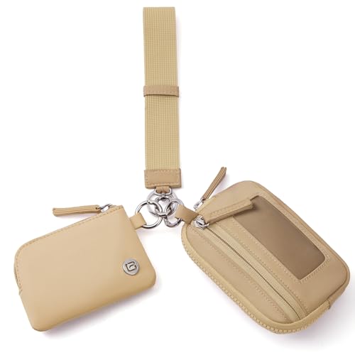 POIUGOYA Nylon Wristlet Wallets, Dual Pouch Keychain Wristlet Wallet, RFID Small Wallet With Coin Pouch,ID Window For Travel