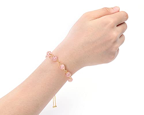 MANIFO Natural Rose Quartz Crystals Bracelet 14K Gold Reiki Healing Crystal Gemstone Adjustable Link Bracelets for Yoga Meditation3