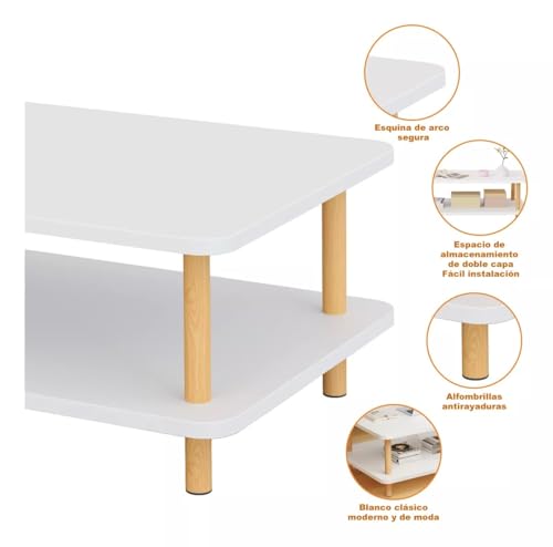 Image of Coffee Table - Rectangle Center Table for Living Room Engineered Wood Tea Table with Storage Stylish Teapoy Table for Hall, Lounge, and Office Spaces Durable (White)
