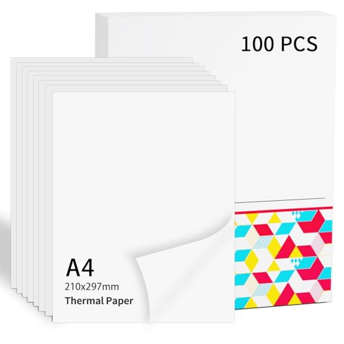 Thermopapier A4-8.27 x 11.69 (210mm x 297mm) Kompatibel mit Phomemo TATTMUSE & A285M/A28U/A281M/M08F/M832/M832D Thermodrucker A4 für Vertrag Foto Hausaufgaben 10 Jahre Thermopapier 100 Blatt