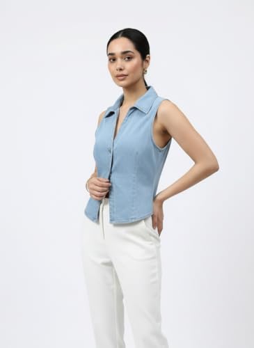 Image of Glam & Chique Women's Regular Fit Summer Sleeveless Denim Vest XS-L