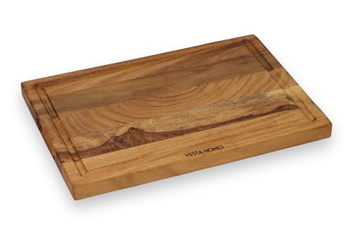 Vesta Homes Wooden Chopping Board/Cutting Board/Serving Board, Block for Vegetables, Fruits & Cheese | Juice Grooves | Natural Sheesham Wood | 38 x 25.5 x 2.5 cm | Handcrafted in India