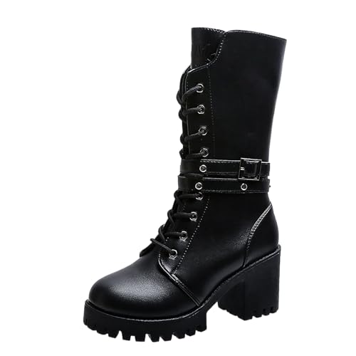 Victorian Boots for Women Women's Ankle Bootie Winter Lace up Mid Calf Military Combat Boots Vintage Party Boots