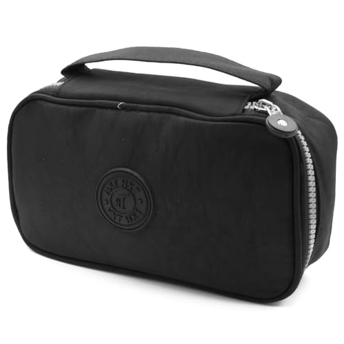 Estojo Escolar Feminino Masculino Grande Box Ziper Resistente Papelaria Fofa Quadrado Infantil Unissex Alça De Mão Organizador De Lápis Canetas Marcadores Lapiseira Borracha Apontadores (Preto)