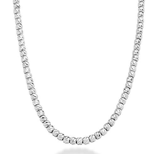Miabella 925 Sterling Silver Italian Handmade 2.5mm Diamond-Cut Adjustable Bead Ball Strand Chain Necklace for Women Teen Girls, Made in Italy (Sterling Silver 18 + 2 Inch)