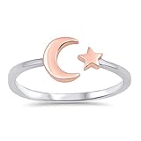 CHOOSE YOUR COLOR Sterling Silver Moon Star Ring
