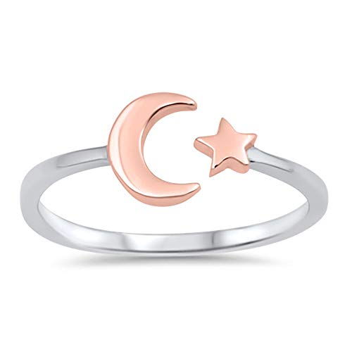 CHOOSE YOUR COLOR Sterling Silver Moon Star Ring
