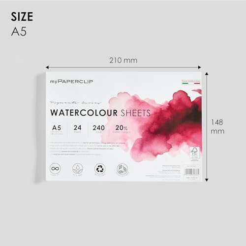 Image of myPAPERCLIP Pigmenta - A5 Watercolor Paper | 240 GSM, 24 Sheets, 20% Cotton | Cold-Pressed & Acid-Free | Suitable for Both Wet & Dry Painting |