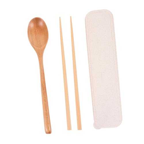 iplusmile 3個 携帯用 楠木木製カトラリー 箸 スプーン付き 持ち運び便利な 収納ボックス付き 旅行 学校給食用 な天然木材製 食器ケース