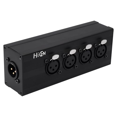 HiCHN 3Pin XLR 1 Male to 4 Female Splitter Converter, 4Way XLR Single Input to Four Output Parallel Connection Adapter, One Input to 4 Output Audio DMX Adapter