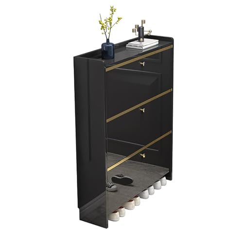 Scarpiera A 3 Cassetti Ribaltabili – Autoportante In Legno MDF, 50x24x115 Cm, Nero, Con Antiribaltamento - 4