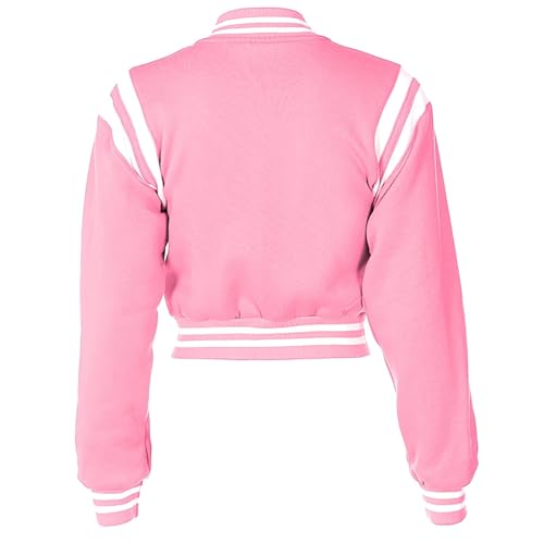 Women's Baseball Jacket Crop Coat Varsity Style Lightweight Sportswear School Uniform with Snap Button for Girls3