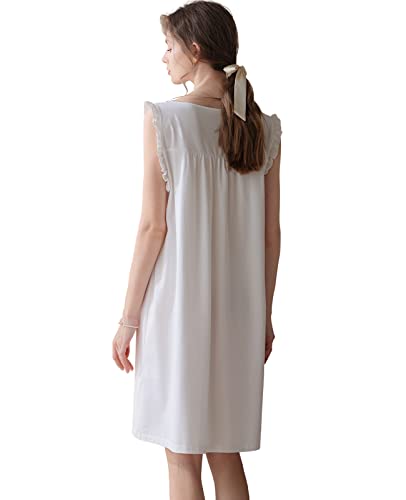 Nanxson Women's Knitted Cotton Nightgown Sleepwear Sleeveless Sleep Dress V Neck Lace Nightwear Victorian Loungewear4
