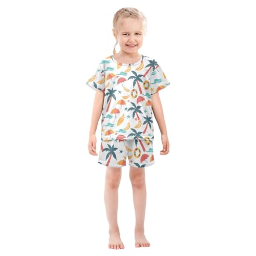 ALAZA Beach Theme Starfish Lemon Palm Tree Pajamas Short Sleeve 2 Piece Sleepwear Top and Bottom Pajama Set Unisex3