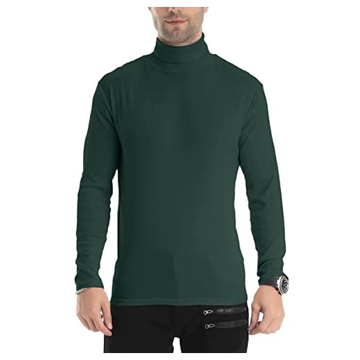 Camiseta masculina slim fit leve manga longa pulôver gola rolê, Verde escuro, P