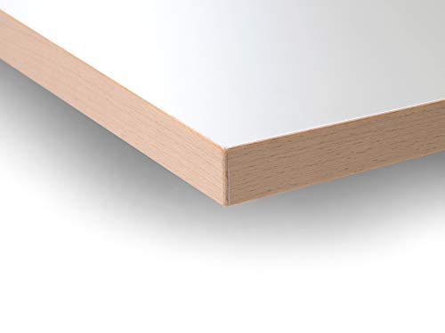 Modulor Holz Tischplatte in 2,5 x 68 x 120 cm aus Spanplatte, Platte für Kinderschreibtisch E2, mit Buche-Umleimer und Laminatbeschichtung, weiß seidenmatt
