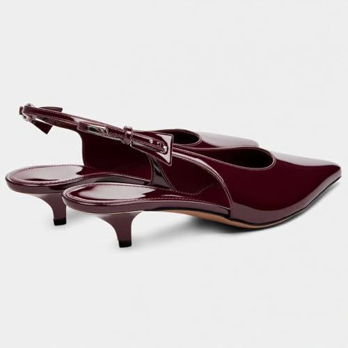 YIYA Women's Metallic Silver Slingback Kitten Heels Closed Pointed Toe Low Heels Party Dress Pumps Shoes3