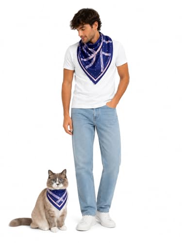 Set foulard maître/animal Congratulation bleu en soie, le cadeau chic 88x88cm