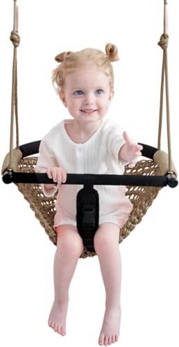 Image of ROPECUBE Toddler Swing&2-in-1 Baby Swing - Adjustable Rope Swing Seat for Kids | Indoor & Outdoor Durable Backyard Swing Set for Infants & Toddlers (Light Brown)