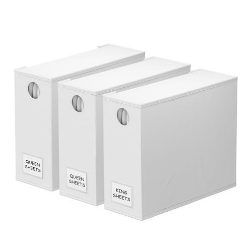 Image of SpaceAid White 3 Pack Bed Sheet Organizers and Storage, Foldable Sheet Organizer for Linen Closet, Sheets Set Folder Keeper with Window XL (Queen & King Size) Bedding Container (White, 3 Pack)