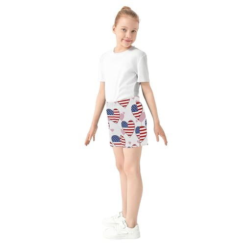 Girls Athletic Shorts Heart American Flag Print Personalized Kids Casual Comfy Pajama Shorts Summer Fashion, X-Small4