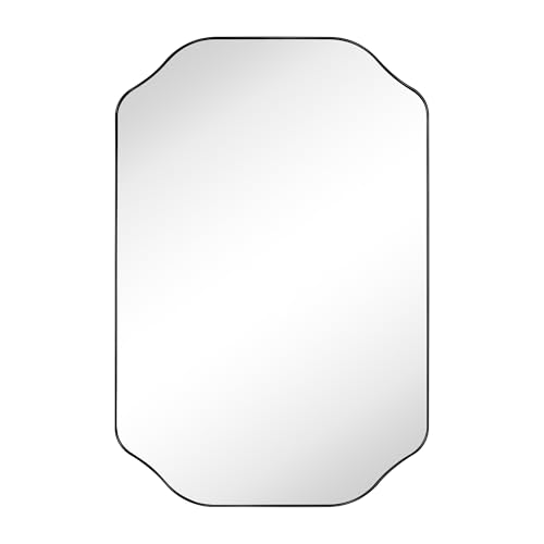Image of TEHOME 20x30'' Scalloped Black Bathroom Vanity Mirror, Matt Black Rectangle Metal Framed Bathroom Mirror
