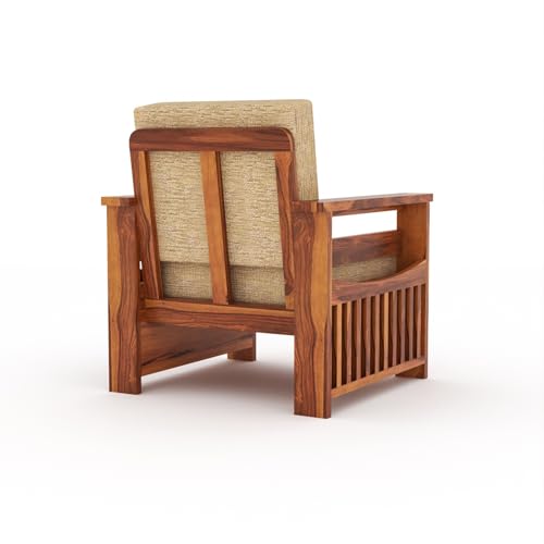 Image of Sheesham Wooden 1 Seater Sofa for Living Room | Rosewood 1 Seater Cushion Sofa Side Half Moon Rack | Solid Wood Sofa Set for Lounge (1 Seater,Honey)