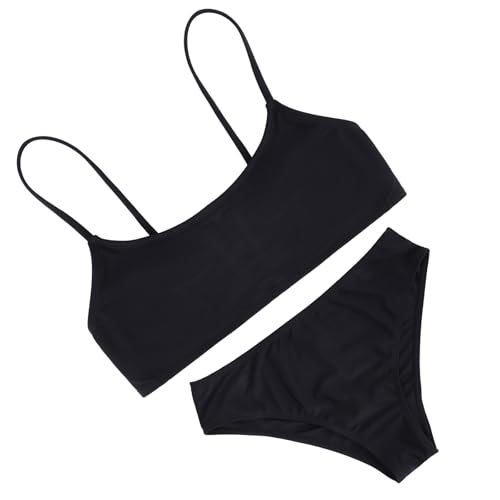 Mädchen Bikini 2 Teilig, Unifarbener Badeanzug mit Rundhalsausschnitt, Verstellbaren Trägern und Brustpolster, Bademode für Teenager Mädchen (DE/NL/SE/PL, Alter, 12 Jahre, 13 Jahre, Regular, Schwarz) Mädchen Bikini 2 Teilig, Unifarbener Badeanzug mit Rundhalsausschnitt, Verstellbaren Trägern und Brustpolster, Bademode für Teenager Mädchen (DE/NL/SE/PL, Alter, 12 Jahre, 13 Jahre, Regular, Schwarz)