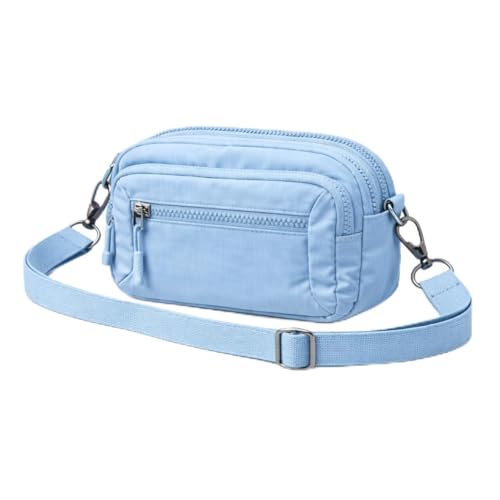 Bolsa Transversal Feminina Poliéster 4 Compartimentos com Zíper Alça Ajustável Leve e Funcional (Azul)