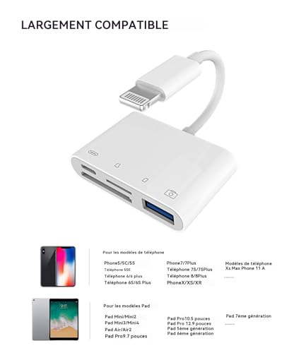 Lector de tarjetas SD Lightning OTG y adaptador USB 3.0 4 en 1 para iPhone y iPad 6
